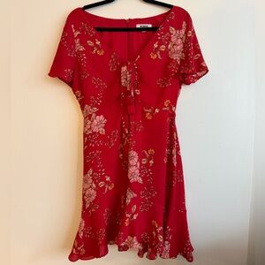 BB Dakota Red Floral Tie-Front Mini Dress